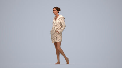 realistic 3D woman bathroom, scanned archviz people for Blender and 3ds Max, top-down view render