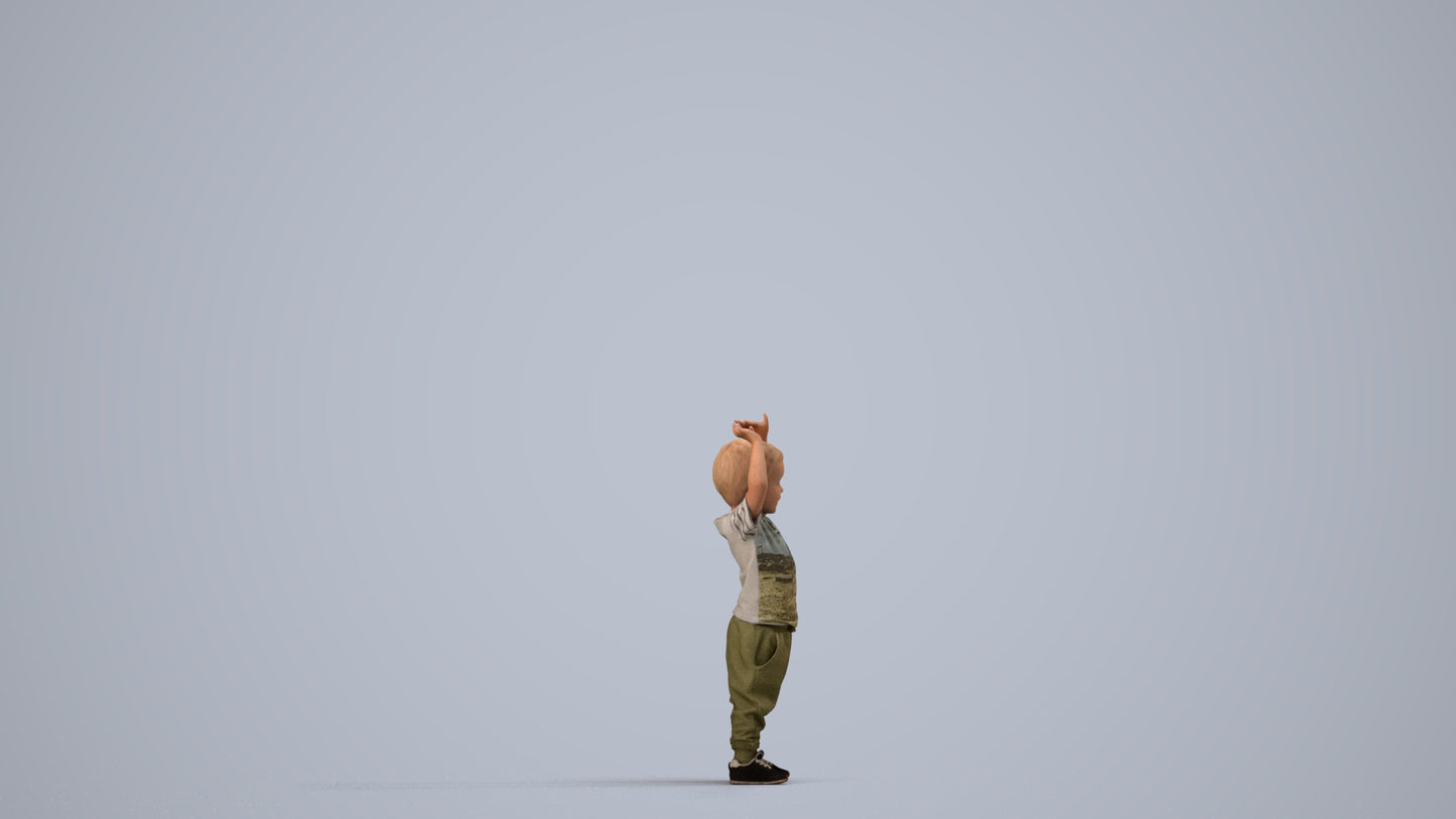 3D people model boy casual kids, scanned human for 3ds Max rendering, side view render
