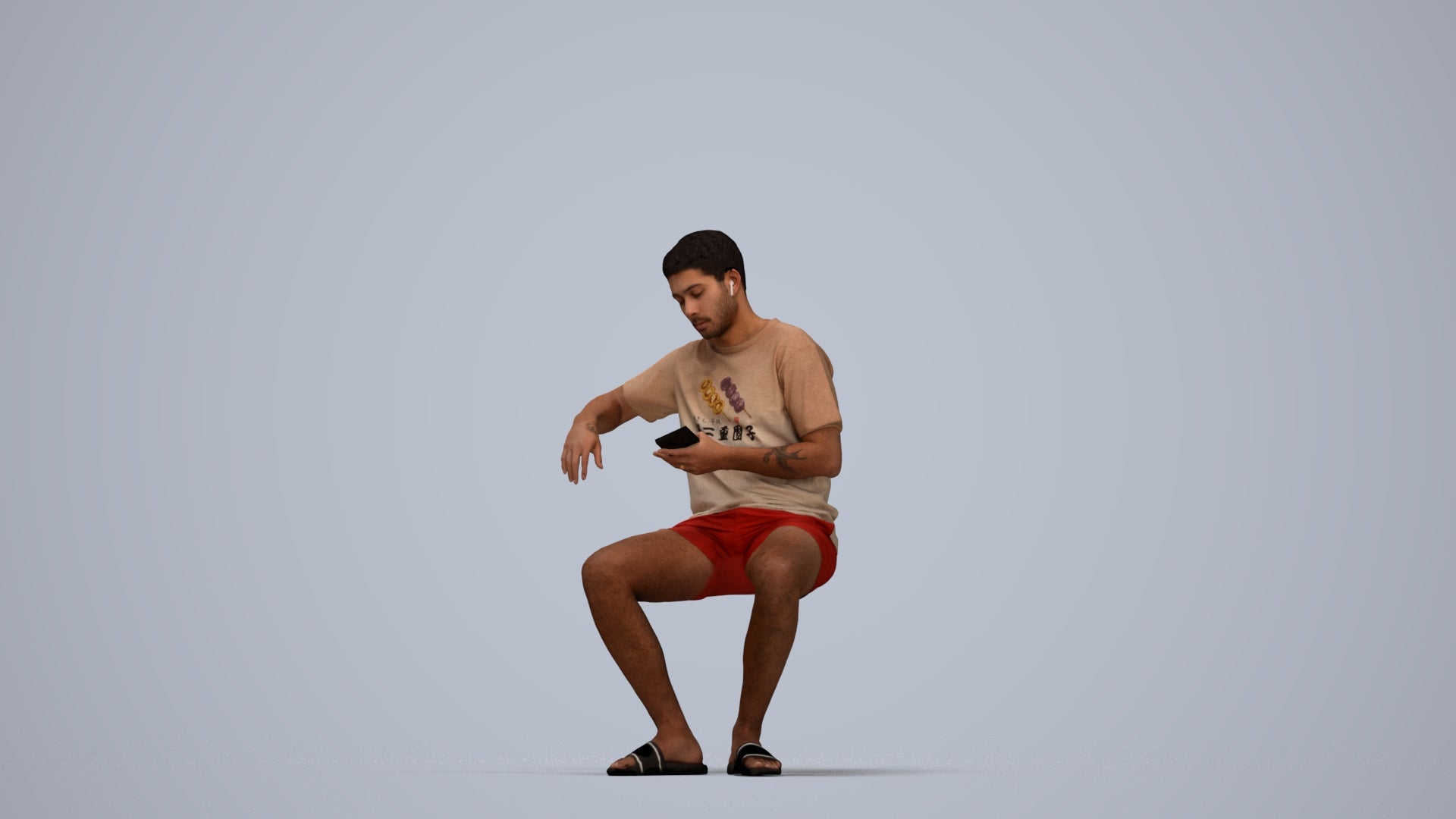 realistic 3D man casual sitting, scanned archviz people for Blender and 3ds Max, top-down view render