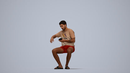 realistic 3D man casual sitting, scanned archviz people for Blender and 3ds Max, top-down view render