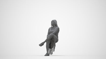 realistic 3D woman casual sitting, scanned archviz people for Blender and 3ds Max, wireframe back view