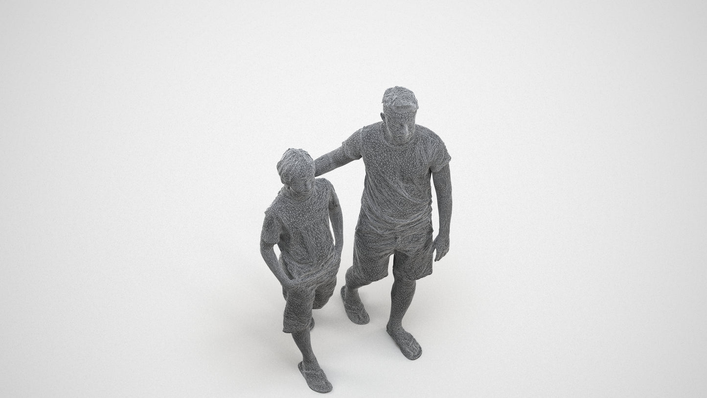 realistic 3D human boy casual kids, archviz people FBX OBJ for Blender, wireframe three-quarter view