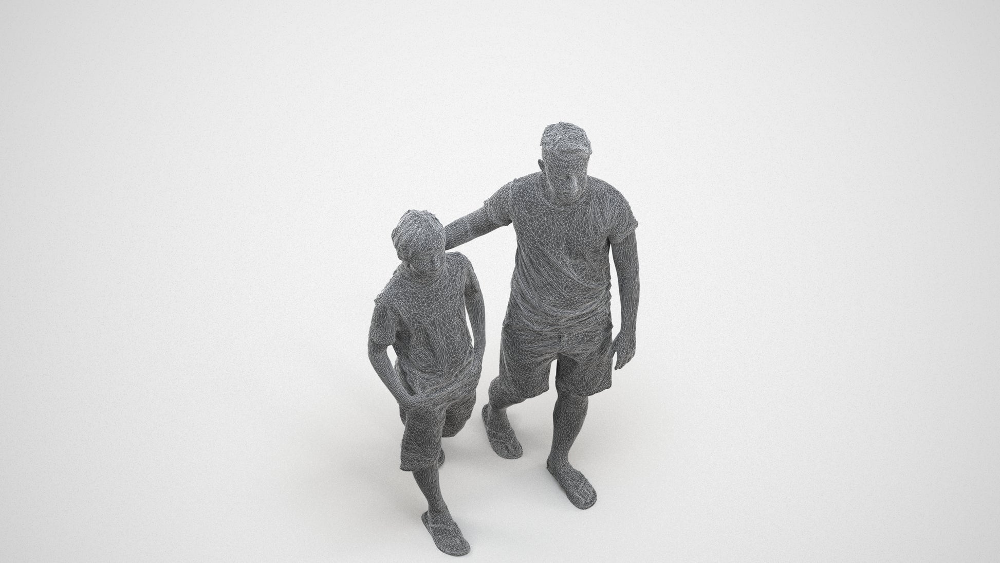 realistic 3D human boy casual kids, archviz people FBX OBJ for Blender, wireframe three-quarter view