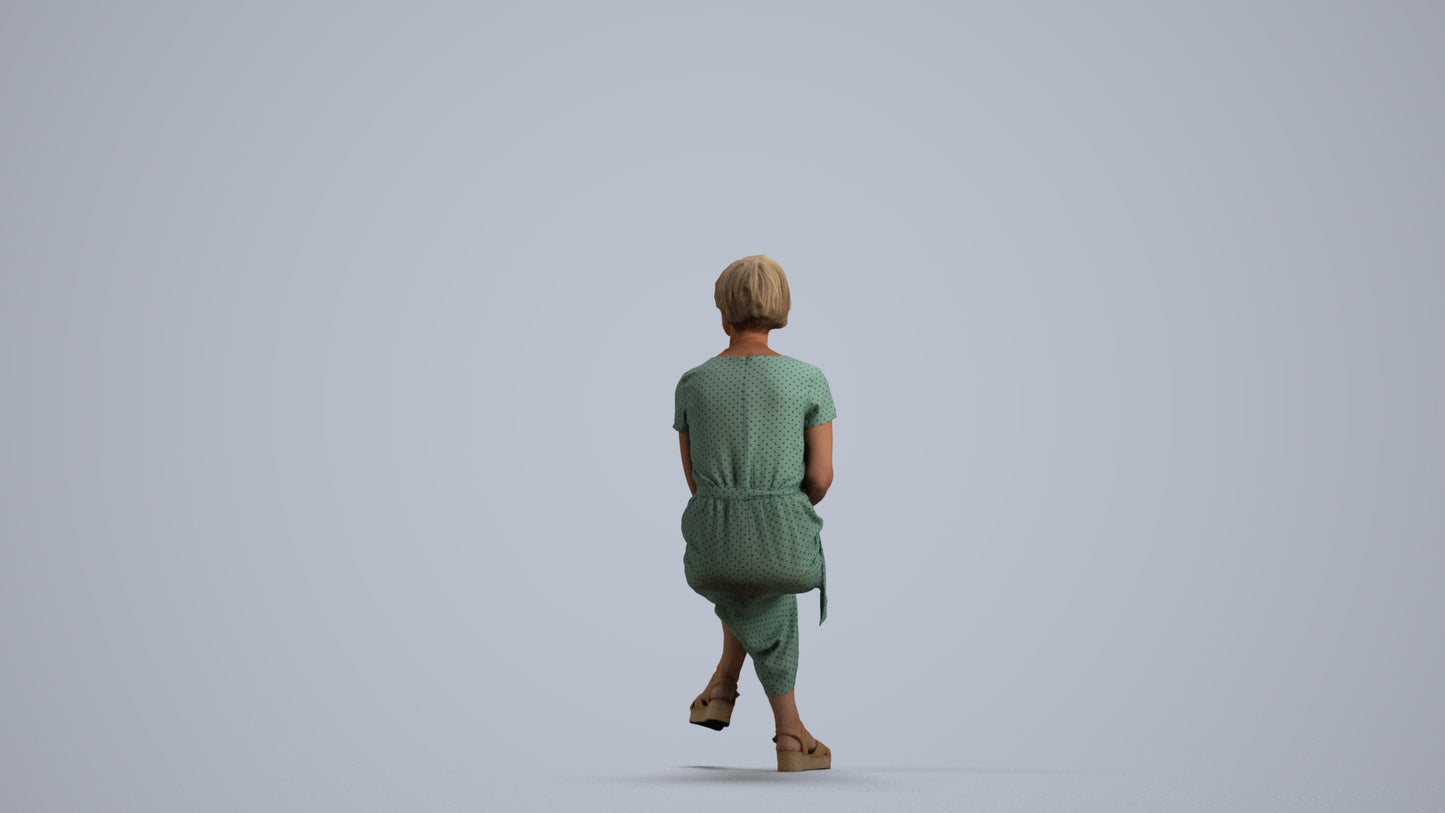 realistic 3D senior woman casual sitting, scanned archviz people for Blender and 3ds Max, front view render