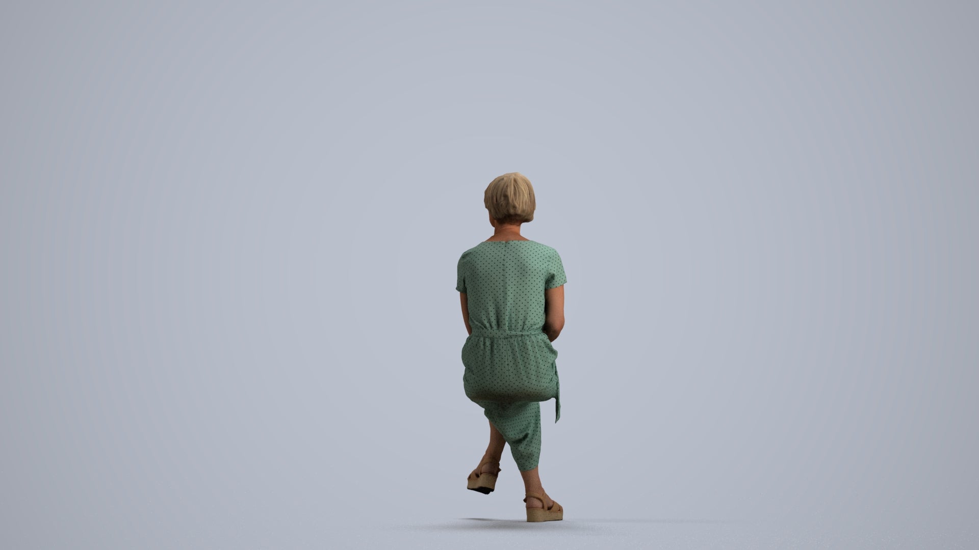 realistic 3D senior woman casual sitting, scanned archviz people for Blender and 3ds Max, front view render