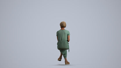 realistic 3D senior woman casual sitting, scanned archviz people for Blender and 3ds Max, front view render