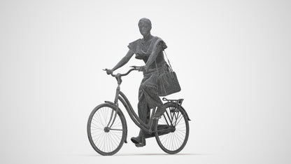 3D scanned woman cycling business, photorealistic archviz people for Enscape and SketchUp, wireframe back view