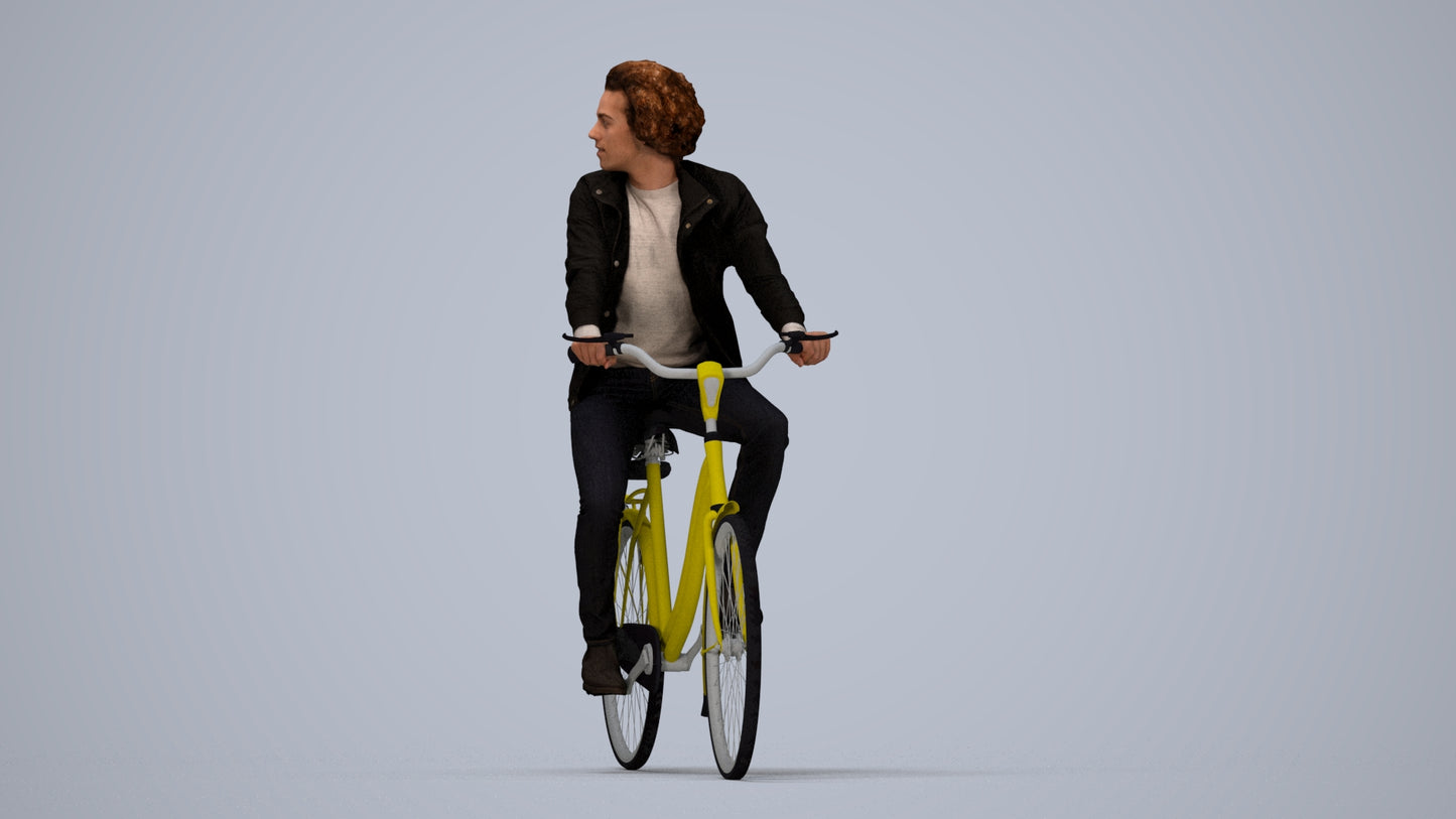 scanned 3D man casual cycling, photogrammetry people for Enscape and V-Ray, top-down view render
