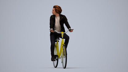 scanned 3D man casual cycling, photogrammetry people for Enscape and V-Ray, top-down view render