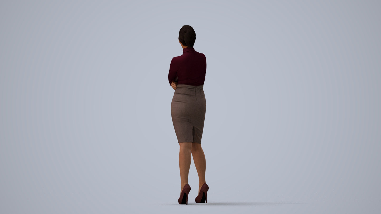 3D people model woman business standing, scanned human for 3ds Max rendering, three-quarter view render