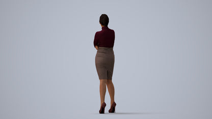 3D people model woman business standing, scanned human for 3ds Max rendering, three-quarter view render