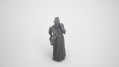 3D scanned woman standing casual, photorealistic archviz people for Enscape and SketchUp, wireframe three-quarter view