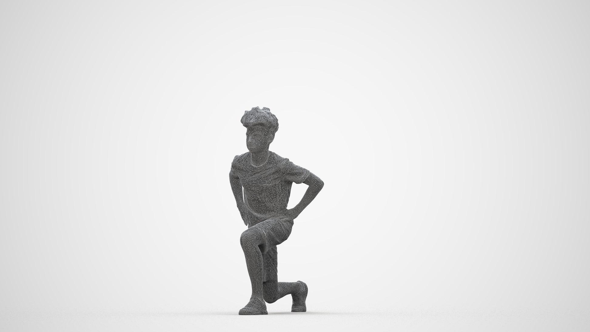 3D people model boy casual kids, scanned human for 3ds Max rendering, wireframe back view