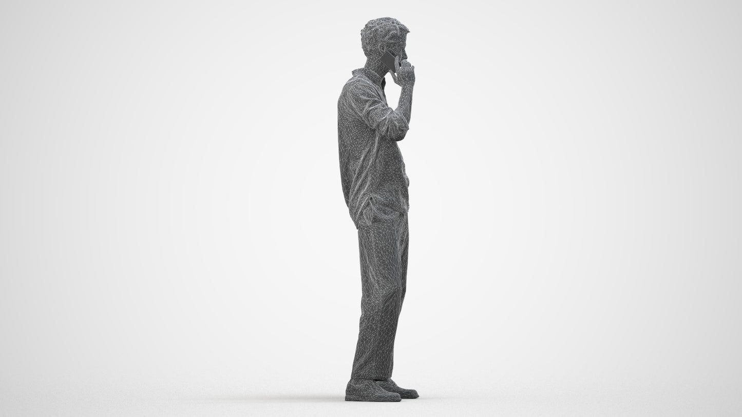 realistic 3D human man casual standing, archviz people FBX OBJ for Blender, wireframe side view