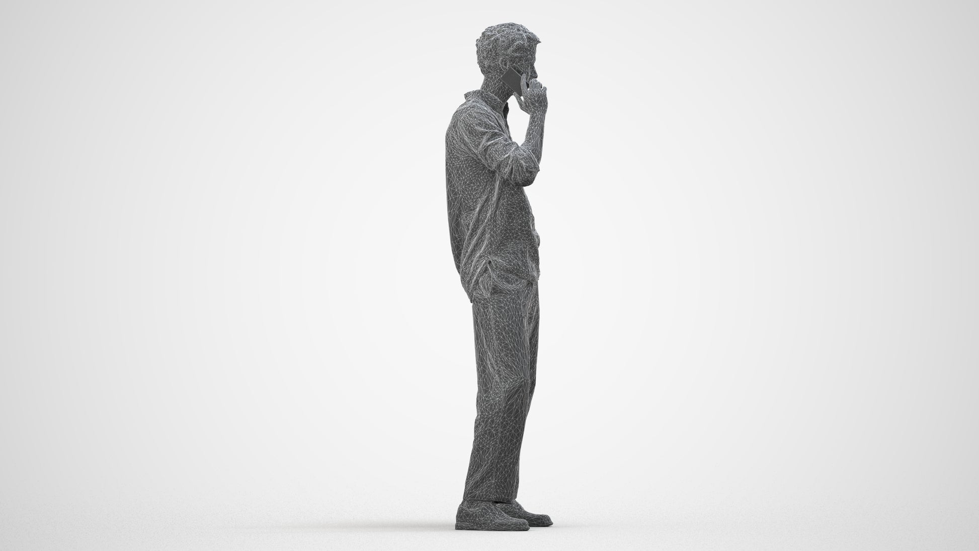 realistic 3D human man casual standing, archviz people FBX OBJ for Blender, wireframe side view
