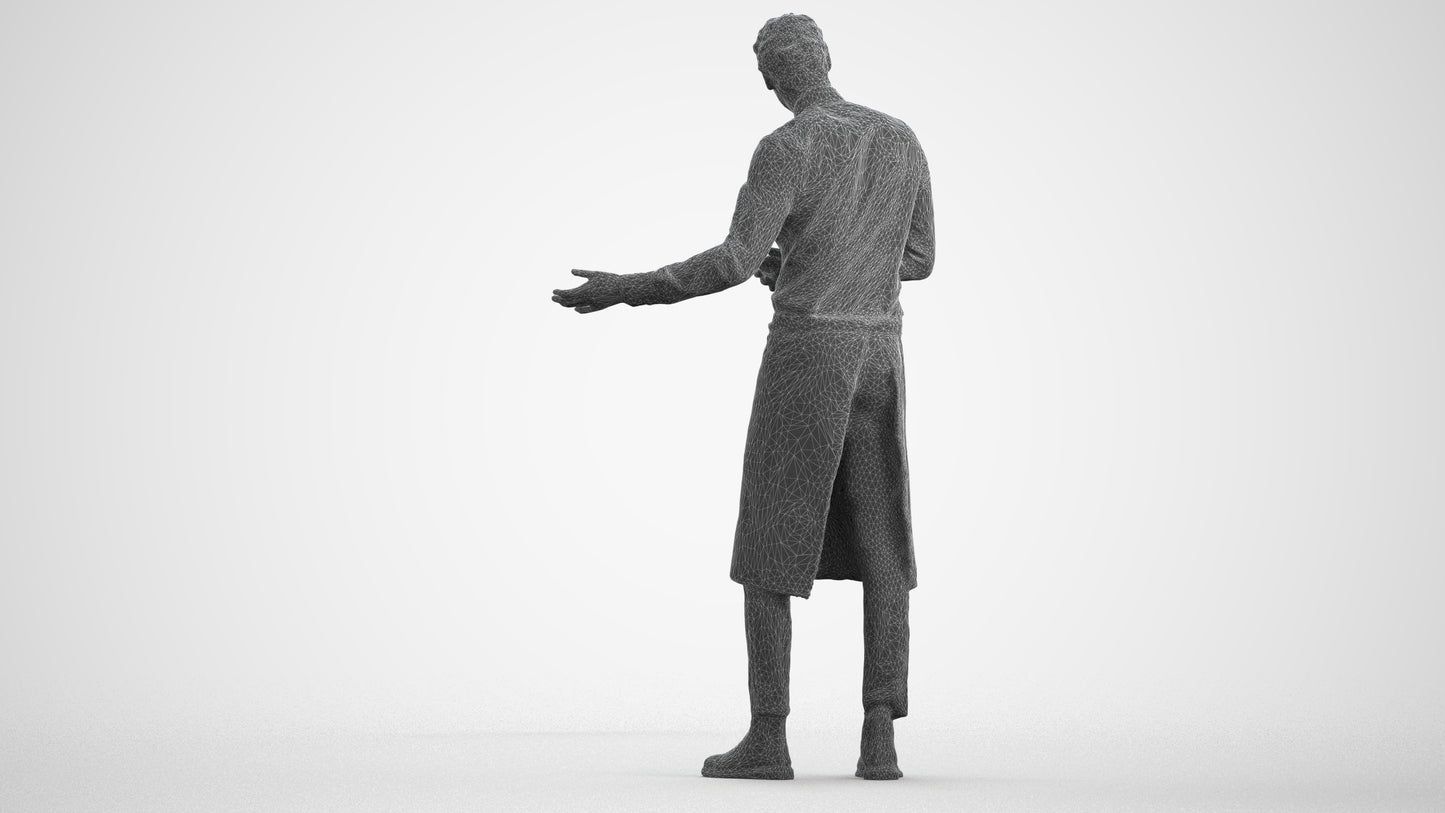3D human model man hospitality, photogrammetry scanned person for archviz, wireframe front view