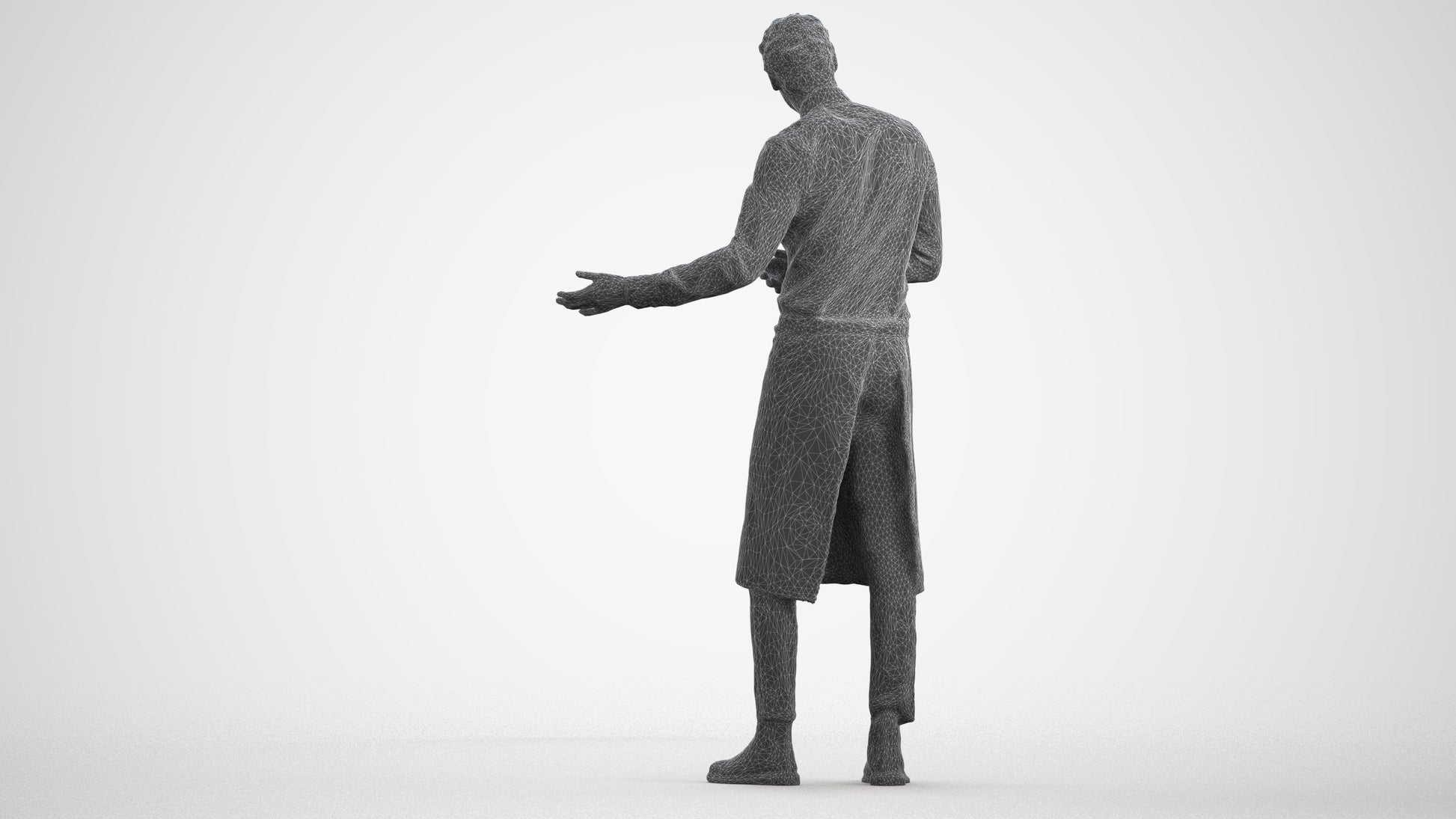 3D human model man hospitality, photogrammetry scanned person for archviz, wireframe front view