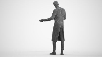3D human model man hospitality, photogrammetry scanned person for archviz, wireframe front view