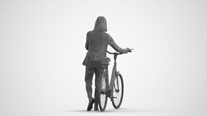 realistic 3D woman business cycling, scanned archviz people for Blender and 3ds Max, wireframe front view