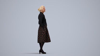 realistic 3D people senior woman business standing, render-ready for V-Ray and Corona, FBX OBJ, side view render