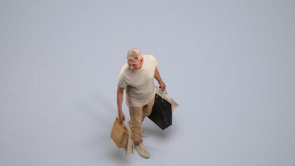 scanned 3D senior man casual shopping, photogrammetry people for Enscape and V-Ray, back view render