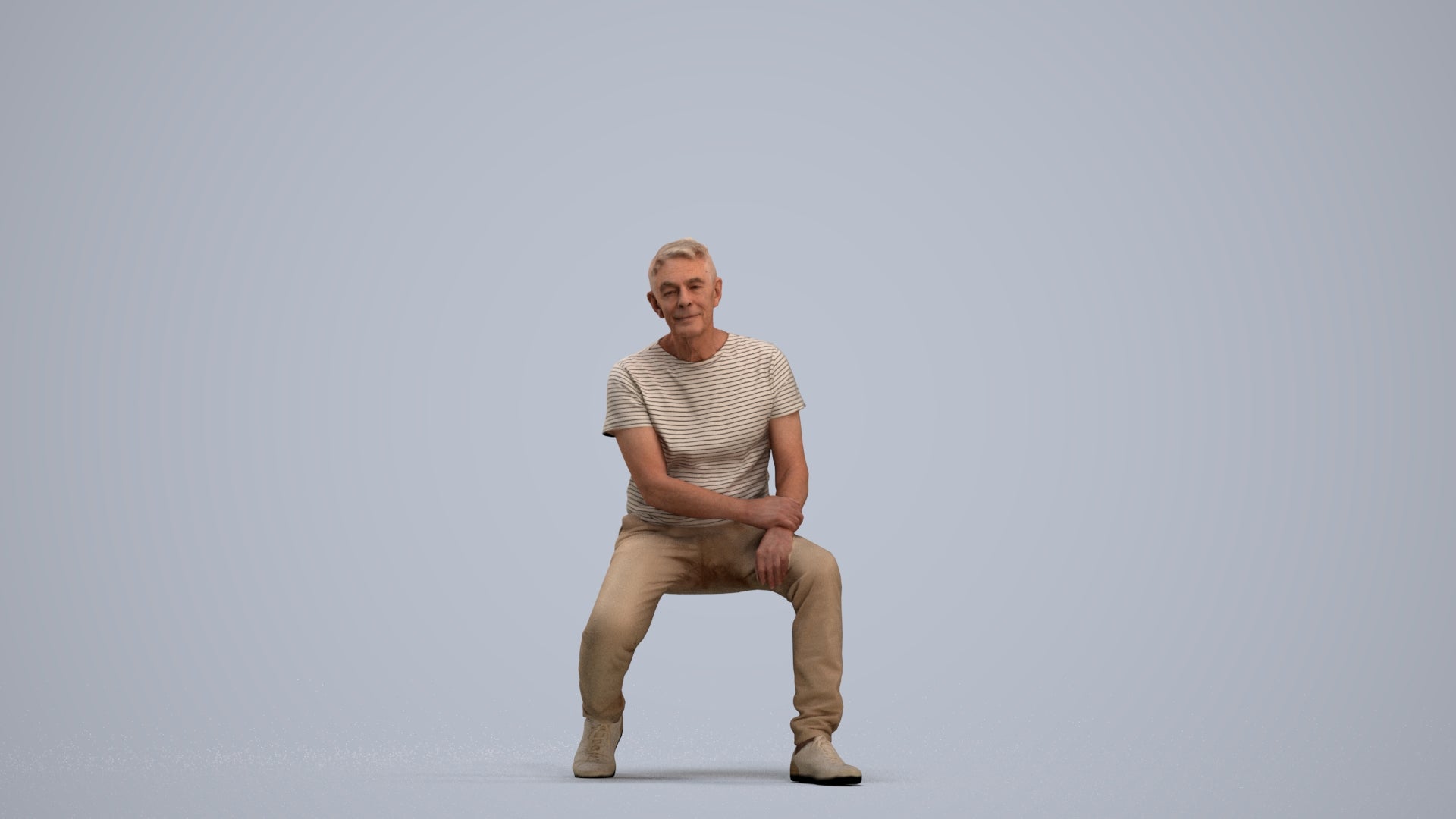scanned 3D senior man casual sitting, photogrammetry people for Enscape and V-Ray, standing pose render