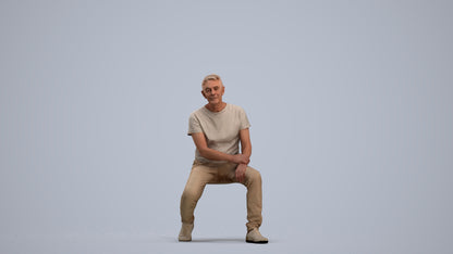 scanned 3D senior man casual sitting, photogrammetry people for Enscape and V-Ray, standing pose render