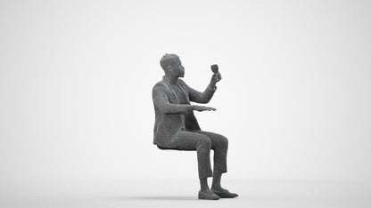 3D scanned man sitting formal, photorealistic archviz people for Enscape and SketchUp, wireframe side view