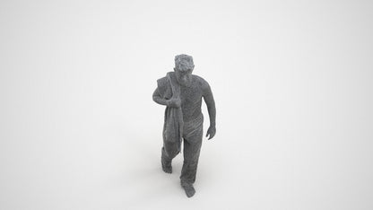 3D human model person bathroom, photogrammetry scanned person for archviz, wireframe three-quarter view