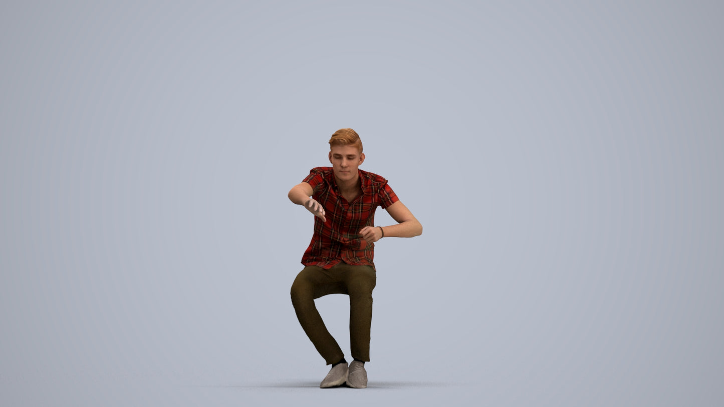 realistic 3D man casual sitting, scanned archviz people for Blender and 3ds Max, standing pose render