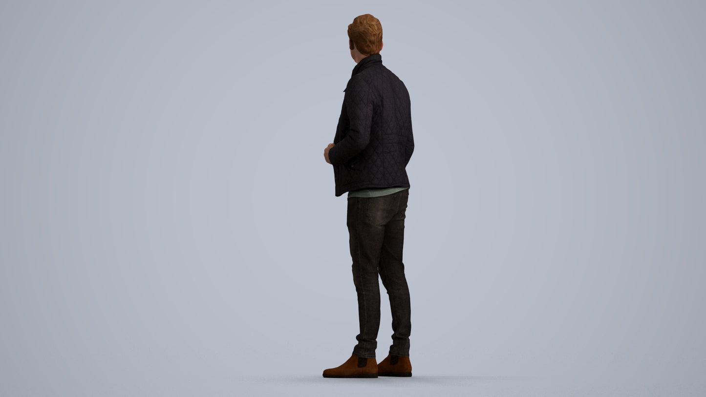 3D people model man casual business, scanned human for 3ds Max rendering, front view render