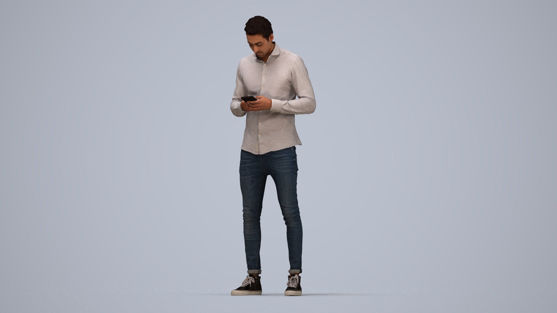 3D people model man casual standing, scanned human for 3ds Max rendering, top-down view render