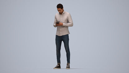 3D people model man casual standing, scanned human for 3ds Max rendering, top-down view render