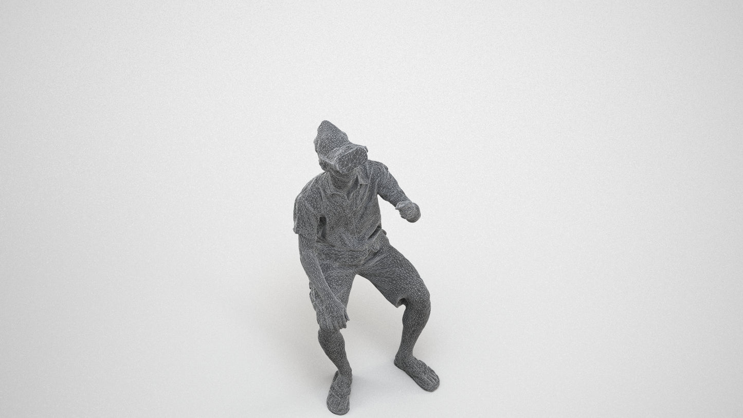 realistic 3D man casual sitting, scanned archviz people for Blender and 3ds Max, wireframe three-quarter view
