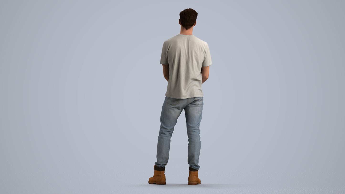 3D human model man casual standing, photogrammetry scanned person for archviz, front view render
