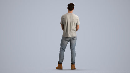 3D human model man casual standing, photogrammetry scanned person for archviz, front view render