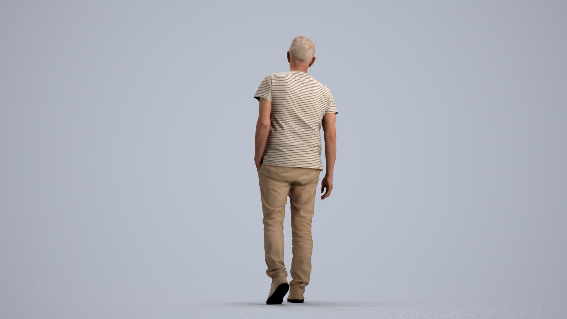 realistic 3D senior man casual walking, scanned archviz people for Blender and 3ds Max, front view render