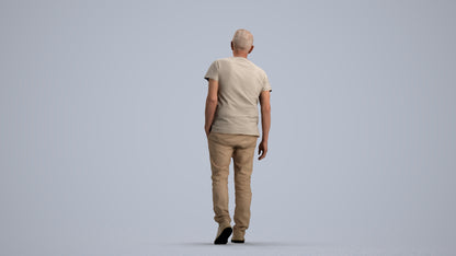realistic 3D senior man casual walking, scanned archviz people for Blender and 3ds Max, front view render