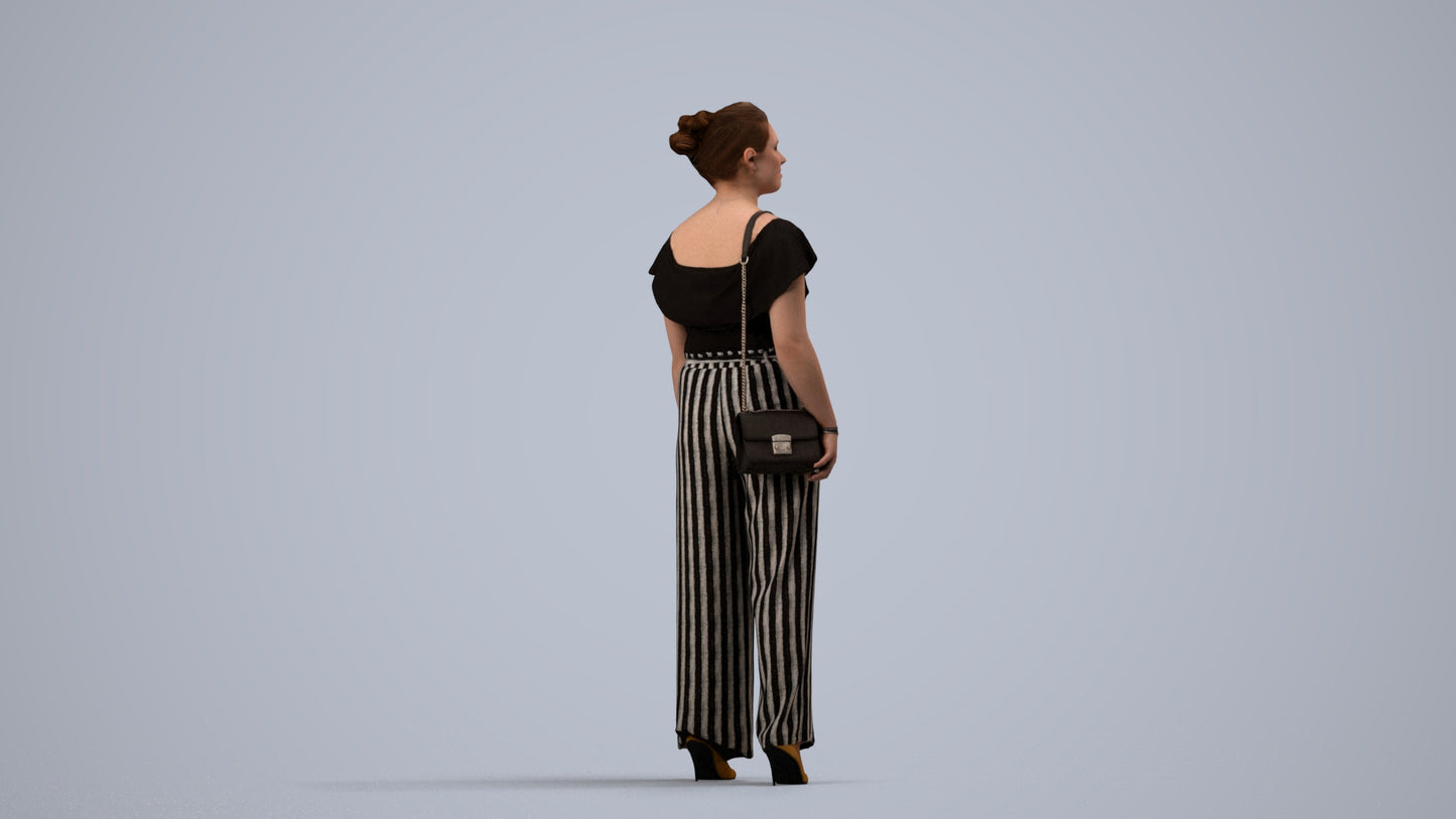 realistic 3D woman casual walking, scanned archviz people for Blender and 3ds Max, side view render