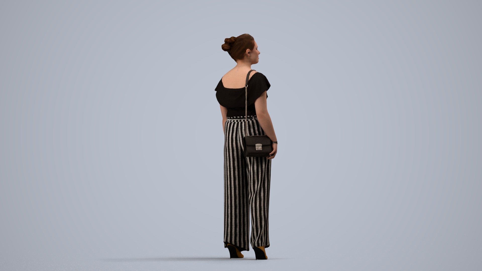 realistic 3D woman casual walking, scanned archviz people for Blender and 3ds Max, side view render