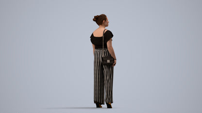 realistic 3D woman casual walking, scanned archviz people for Blender and 3ds Max, side view render