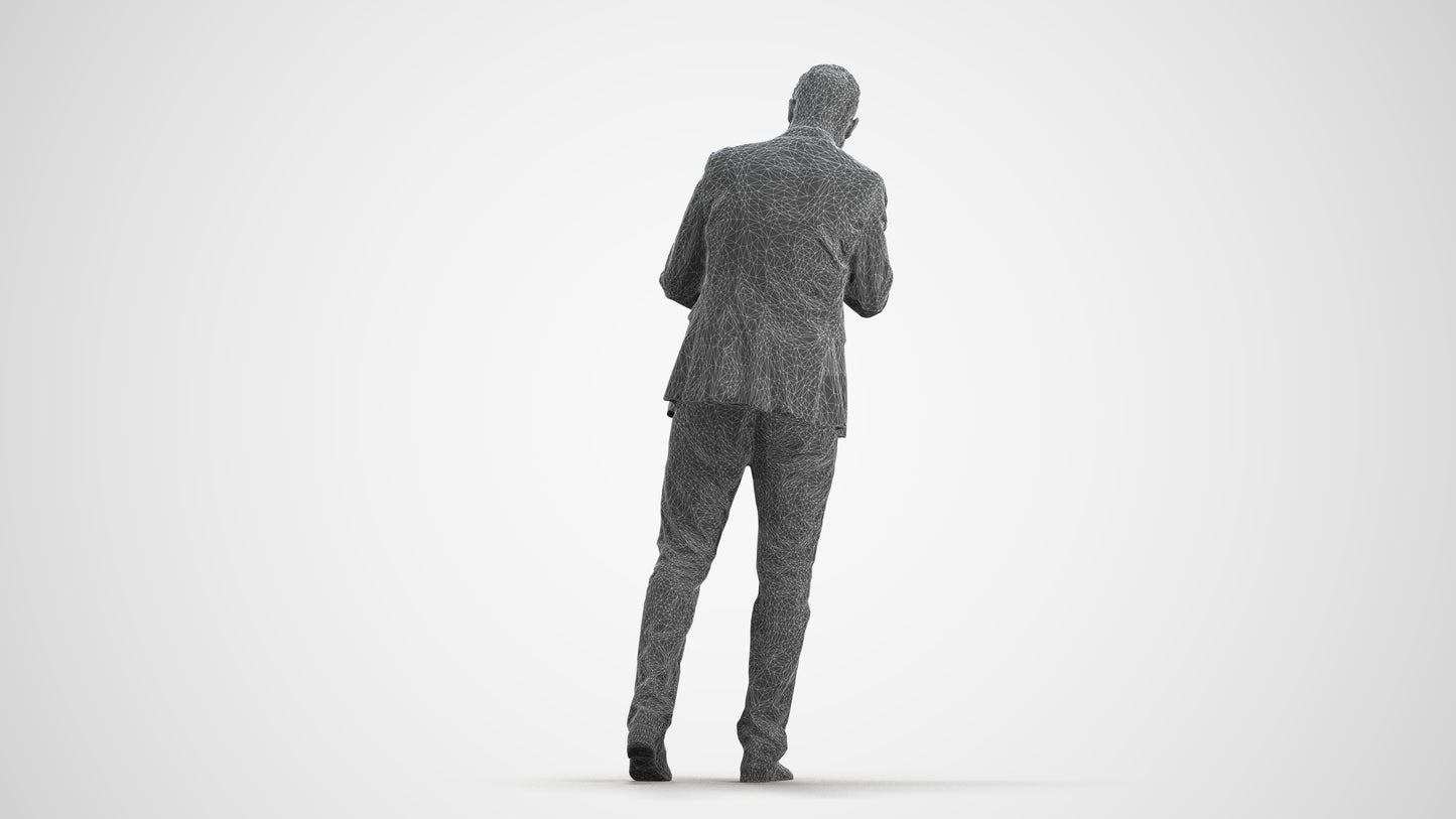 3D people model man business walking, scanned human for 3ds Max rendering, wireframe front view