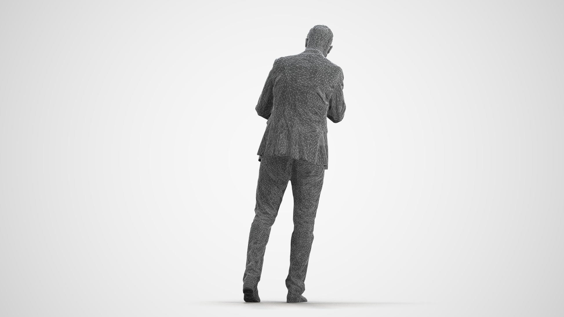 3D people model man business walking, scanned human for 3ds Max rendering, wireframe front view