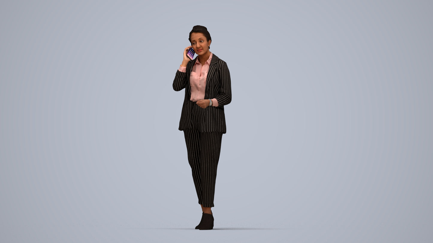 3D human model woman business, photogrammetry scanned person for archviz, top-down view render