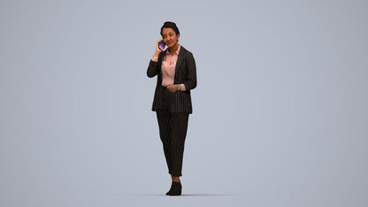3D human model woman business, photogrammetry scanned person for archviz, top-down view render