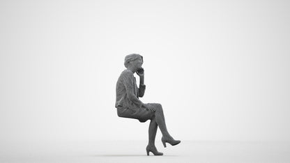 photogrammetry 3D woman business sitting, realistic human model archviz FBX, wireframe side view
