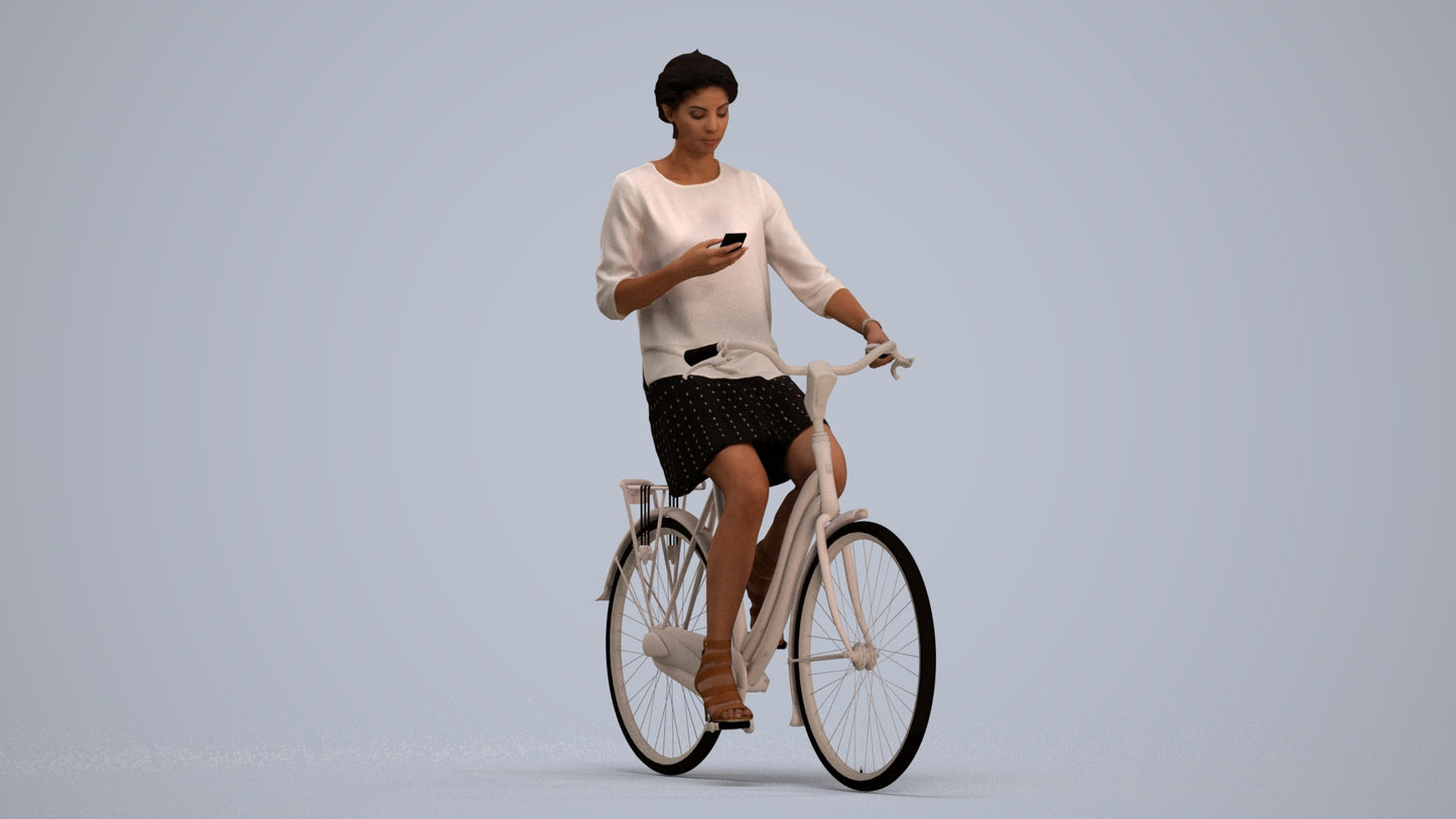 photogrammetry 3D woman casual cycling, realistic human model archviz FBX, standing pose render