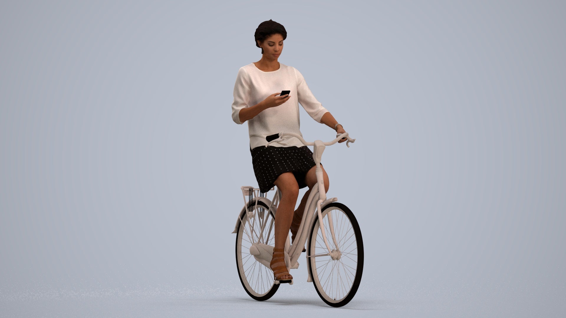 photogrammetry 3D woman casual cycling, realistic human model archviz FBX, standing pose render
