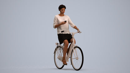 photogrammetry 3D woman casual cycling, realistic human model archviz FBX, standing pose render