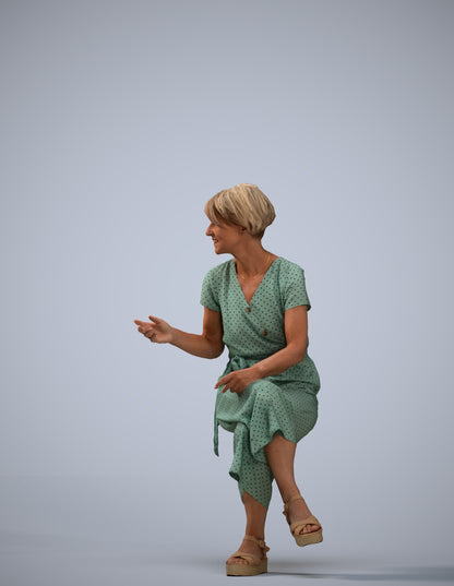 photogrammetry 3D senior woman casual sitting, realistic human model archviz FBX